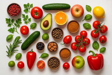 Fresh Ingredients Abound A Vibrant Still Life of Fruits Vegetables Nuts and Spices for Healthy Cooking and Eating