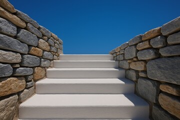 A Stone Path to the Azure Sky A Serene Mediterranean Scene with Elegant White Stairs