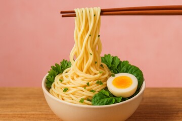 Delicious Ramen Noodles with Egg Topping a Culinary Delight Served in a Bowl with Wooden Chopsticks