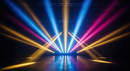 Stage lights with colorful beams a vibrant atmosphere for entertainment