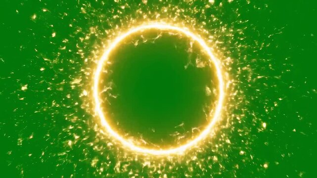 Glowing Fire Portal Animation: A Sparkling Ring of Energy Expands on a Green Screen