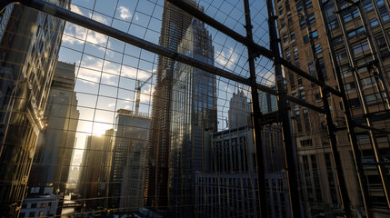 Fototapeta premium Construction scaffolding knitting a steel wool sweater for the skyline