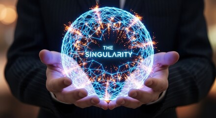 The singularity concept held in hands, representing future technology
