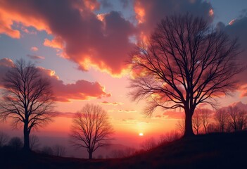 dramatic bare trees silhouetted vibrant changing cloud patterns dynamic sky art, nature, landscape, branch, dusk, evening, twilight, cloudscape, atmosphere