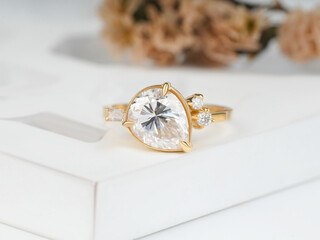 Enagegement Gold Diamond Ring with beautyful young model ledy  