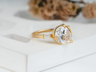Enagegement Gold Diamond Ring with beautyful young model ledy  