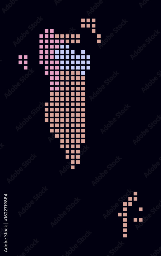 Poster bahrain dotted map. digital style map of the country on dark background. bahrain shape with square d