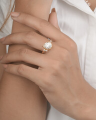 Enagegement Gold Diamond Ring with beautyful young model ledy  