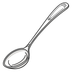 A simple line drawing of a silver spoon with a curved handle and oval bowl
