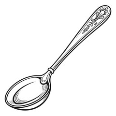 Elegant line art illustration of a vintage spoon with decorative floral etching on its handle