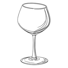 Elegant outline drawing of an empty wine glass on a white background