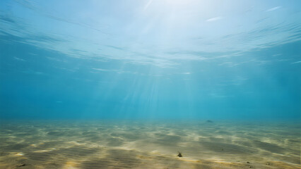 Underwater view of clear turquoise ocean water with sunlight rays shining through