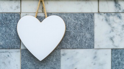 Blank Heart Shape Signage Mockup on Marble Pattern Wall Design