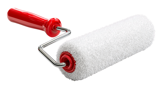 Clean Paint Roller with Red Handle Isolated on Transparent Background