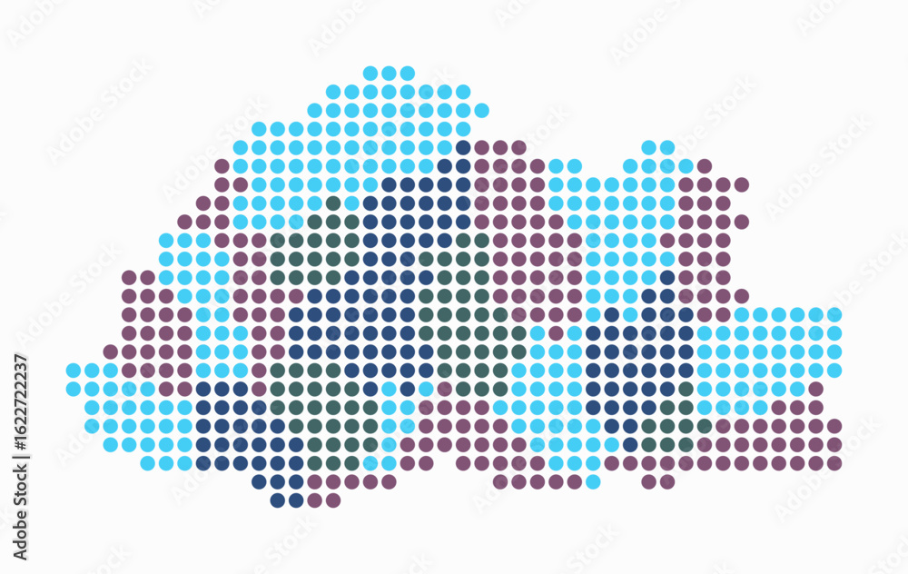 Poster bhutan dotted map. digital style map of the country on white background. bhutan shape with circle do