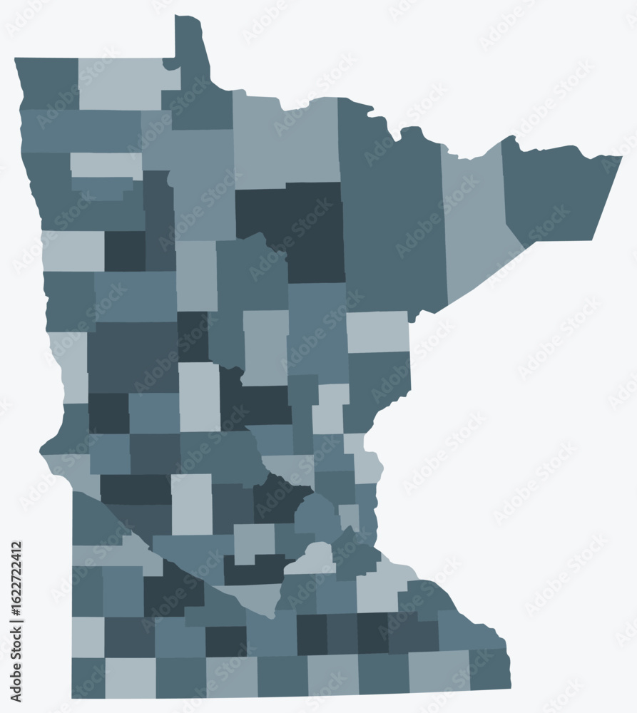 Poster map of minnesota with counties. just a simple state border map with county division. blue grey color
