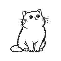 Obraz premium Adorable fluffy cat outline with curious expression on white background