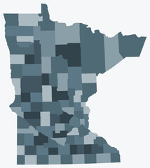 Fototapeta premium Map of Minnesota with counties. Just a simple state border map with county division. Blue grey color palette. Blank State of Minnesota shape with administrative division. Vector illustration.