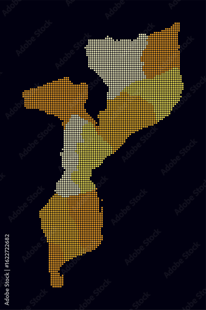 Poster mozambique dotted map. digital style map of the country on dark background. mozambique shape with ci