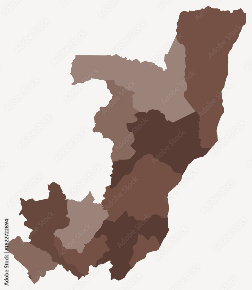 Poster map of republic of the congo with regions. just a simple country border map with region division. br