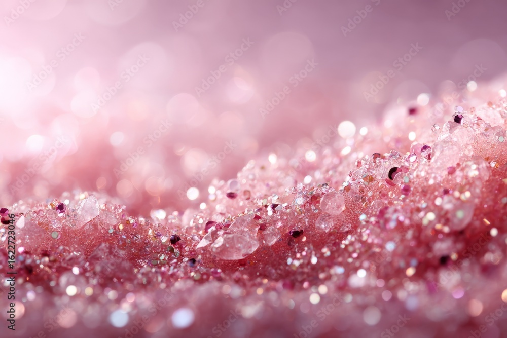 Poster shimmering pink glitter and crystals create a mesmerizing texture in soft light at an artistic displ