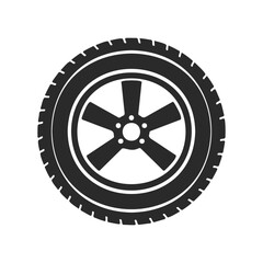 Fototapeta premium Black car tire with five-spoke wheel isolated on white background