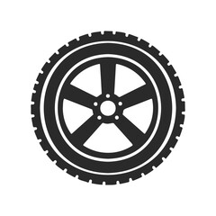 Fototapeta premium Black wheel icon with five-spoke design on white background