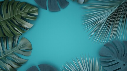 Circular Mockup with Tropical Leaves on Teal 