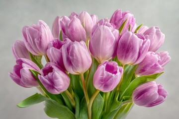 Fototapeta premium Vibrant bouquet of pink tulips arranged beautifully for a spring celebration in a bright setting