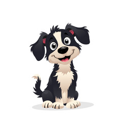 Obraz premium Vector flat character design of a cheerful cartoon black and white dog with a smile on a white background