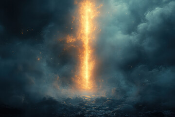 Obraz premium Large explosion of fire in the sky.