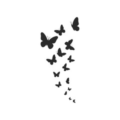 Fototapeta premium Silhouette of flying butterflies in spiral formation on white background