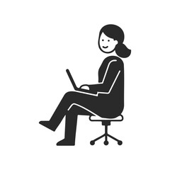 Female icon working on laptop in office chair
