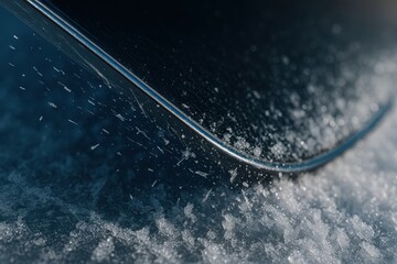 Close-Up of Snowboard Edge Cutting Through Fresh Powder Snow on a Winter Day