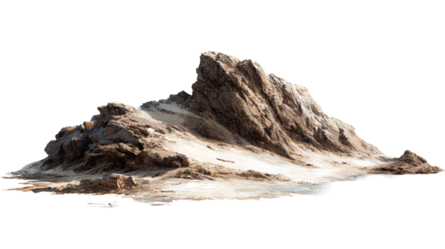 Rocky formation with sandy terrain and transparent background