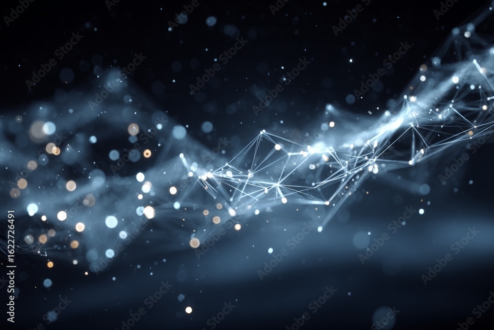 Poster abstract representation of digital connection with glowing particles and lines on dark background