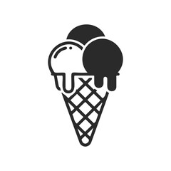 Minimalist black and white ice cream cone icon with three scoops