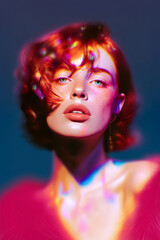 Studio portrait of a red-haired young woman with curly hair