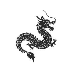 Obraz premium Black silhouette of traditional chinese dragon illustration on white background