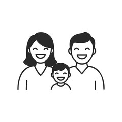 Happy asian family icon with smiling parents and child outline