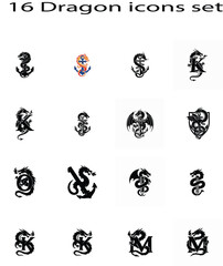 Collection of mythical dragon illustrations isolated on white background