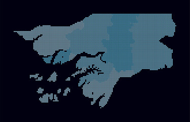 Guinea-Bissau dotted map. Digital style map of the country on dark background. Guinea-Bissau shape with square dots. Colored dots style. Small size squares. Beautiful vector illustration.