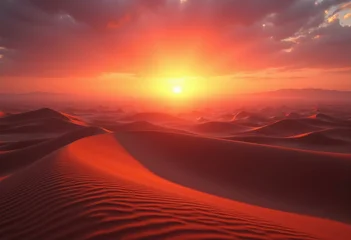 majestic sand dunes sunset glow captivating landscape beauty warm sand gentle curves breathtaking scene natural wonder, desert, sky, orange, yellow, light © Yaraslava