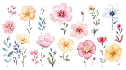 Set of watercolor flowers