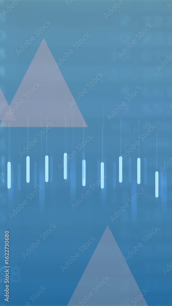 Poster animation of financial data processing and arrows on blue background
