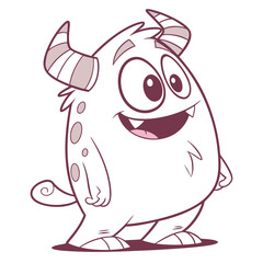 Cartoon monster with striped horns and tail isolated on white background