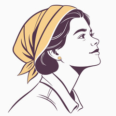 Charming woman with a headscarf looking up isolated on white background