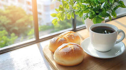 Morning coffee and fresh breads delight cozy kitchen food photography natural light close-up breakfast ritual
