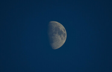 Half moon in blue sky