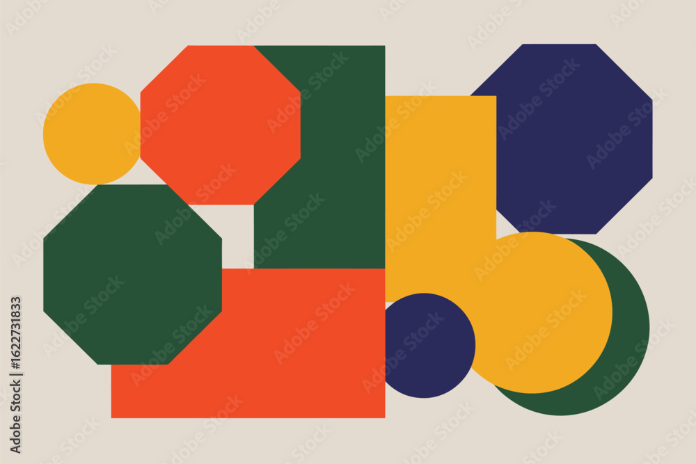 Aufkleber a colorful geometric composition featuring circles rectangles and octagons on a light background sur